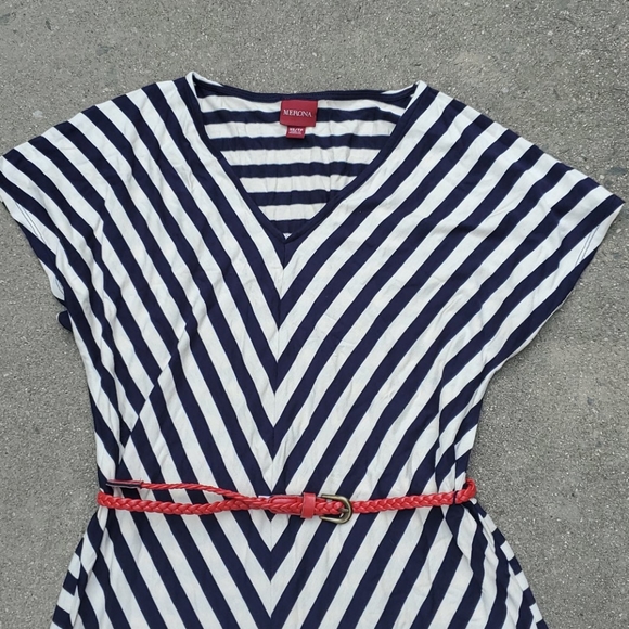 RELISTEDMerona navy and white striped belted dress - Picture 2 of 3